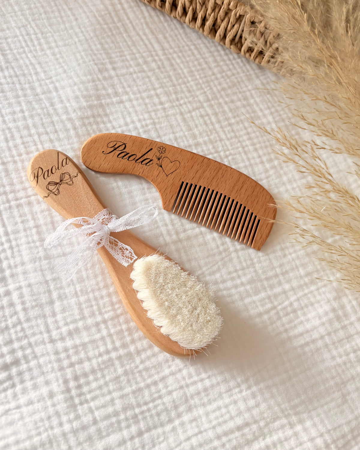 Duo Brosse & Peigne en Bois Personnalisé 🤍